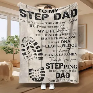 Step Dad Gift Letter Print Soft Lightweight Cozy Blanket, 1 Count Air Conditioning Blanket, Warm Nap Blanket for Home Office Travel Camping