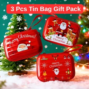 3-Count Santa Tin Set, Christmas Decoration, Stocking Stuffer, Purse, Lipstick Holder, Earbud Case, Cable Organizer, Holiday Gift Idea