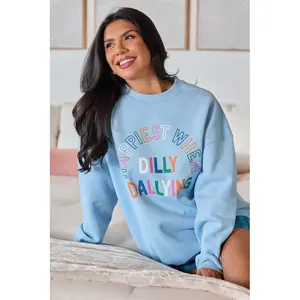 Happiest When Dilly Dallying Multi Light Blue Graphic Sweatshirt