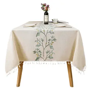 Fabric Imitation Cotton Linen Tablecloth Embroidery Light Luxury High-end Coffee Table Cloth Tassel Waterproof Heat-resistant Dining Table Cloth