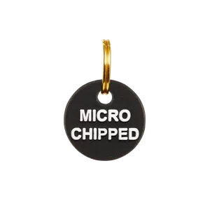 Microchipped Mini Charm - Cool Pet ID Tag, Zinc Alloy Finish, Steel Ring Included, Stylish and Durable for Pet Owners.