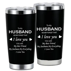 Heartwarming "To My Husband" Affection Design 20oz Stainless Steel Cup, Travel Tumbler, Thermos Cup with Lid ,Reusable Drinking Cup, High-Quality Water Bottle for Iced Coffee, Beer, Juice, Milk, Cold Drinks, Fashionable