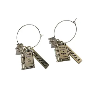 Bookish Earrings, Book Lover Earrings, with "Once Upon A Time" Design, Silver Finish, Bookish Merch