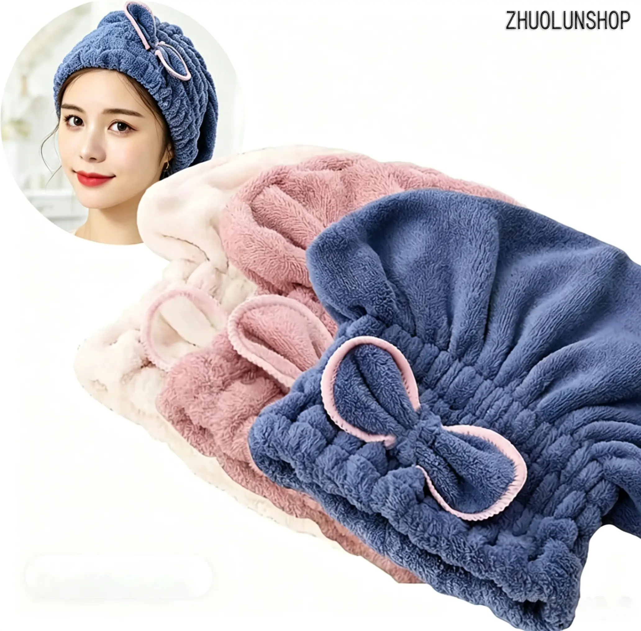 3-Pack Hair Towels for Women, Ultra-Soft Microfiber Turban with Cute Bow, Super Absorbent & Quick-Dry to Reduce Frizz for Shower Use