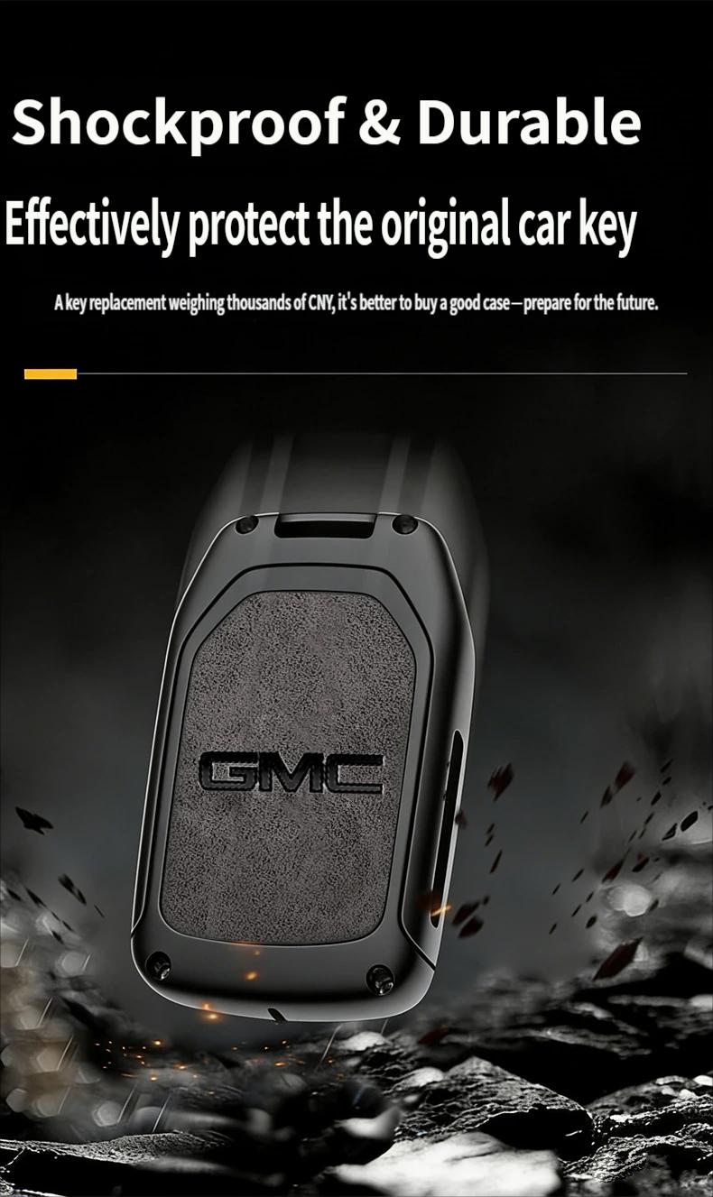 Suitable for GMC key fob protective case with keychain, full metal protection for key shell, compatible with GMC Chevrolet Acadia, Sierra, Terrain, Silverado 1500, 2500HD, 3500HD