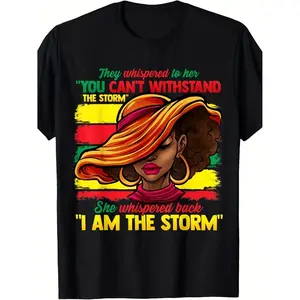 I Am The Storm Afro American Woman T-Shirt - Unisex Retro Cultural Pride Tee Suitable for Black History Month, Round Neck Regular Fit Casual Wear, Gift Apparel for, Afro & Year-Round