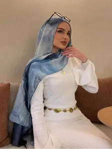 Women's Boho Watercolor Veil Headscarf Hijab, Autumn Head Wrap, Daily Wear, Fall Winter Abaya Accessories, Fitted Ombre Pattern