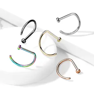 18G/20G D Shape Septum Flat End Nose Ring Open Hoop Nose Piercing Daith Rook Orbital Ring Helix Lobe Ring Implant Grade Titanium 8mm 10mm