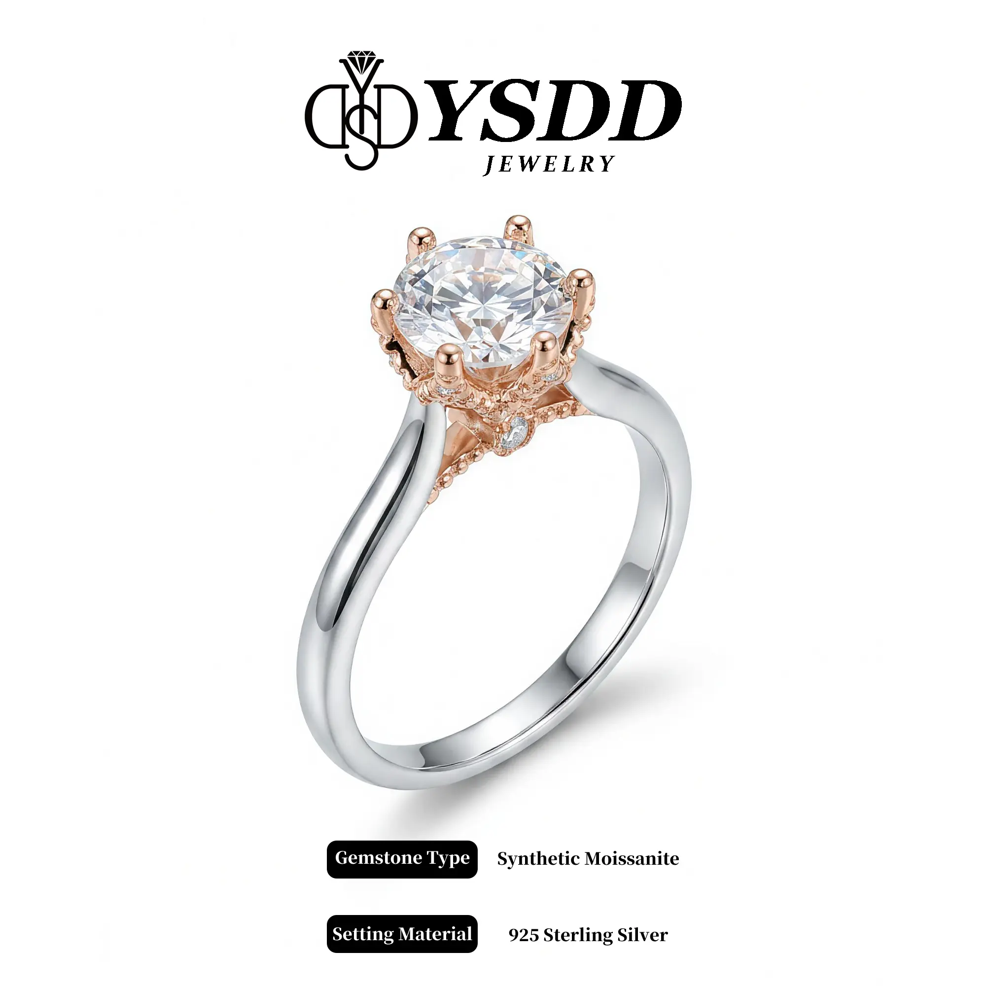 【#381】2CT Antique Milgrain Floral Ring Synthetic Moissanite Rings in 925 Sterling Silver
