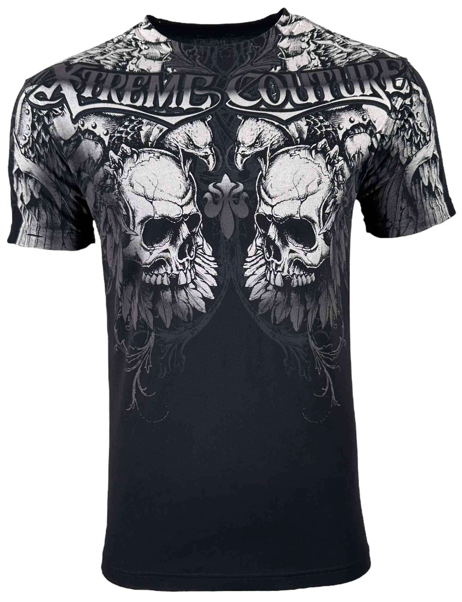 Xtreme Couture Men's Prey Graphic Tee, Gothic Biker Streetwear Crew Neck Shirt in 100% Cotton, Fitted Cut, Printed Front/Back, Made in USA, Round Neck, Tshirt