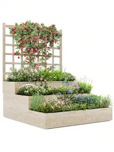 3-Tier Wooden Raised Garden Beds - Vertical Planter Box with Trellis, Ventilated Base - For Climbing Plants, Flowers, Herbs, Vegetables - Outdoor Elevated Planter for Patio, Yd, Lawn