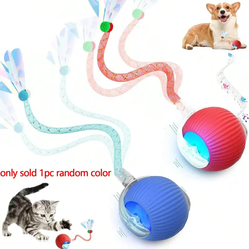 Interactive Cat Toy Ball, USB Rechargeable Automatic Rotating Rolling Ball, Colorful Random Design, Suitable for All Cats, Fun Pet Gift