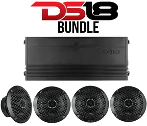 DS18 Car Audio Bundle – 4-Channel 300W RMS Amp + 4× 6.5" 225W RMS Coaxial Speakers with Bullet Tweeters