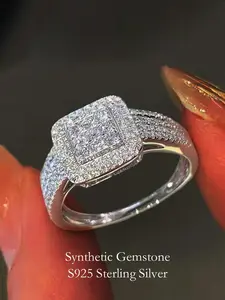 S925 Sterling Silver Fashion Square Shaped Zirconia Ring, Artificial Zircon Ring, Luxury Jewelry for Women, Trendy All-match & Exquisite Jewelry for Birthday Gift