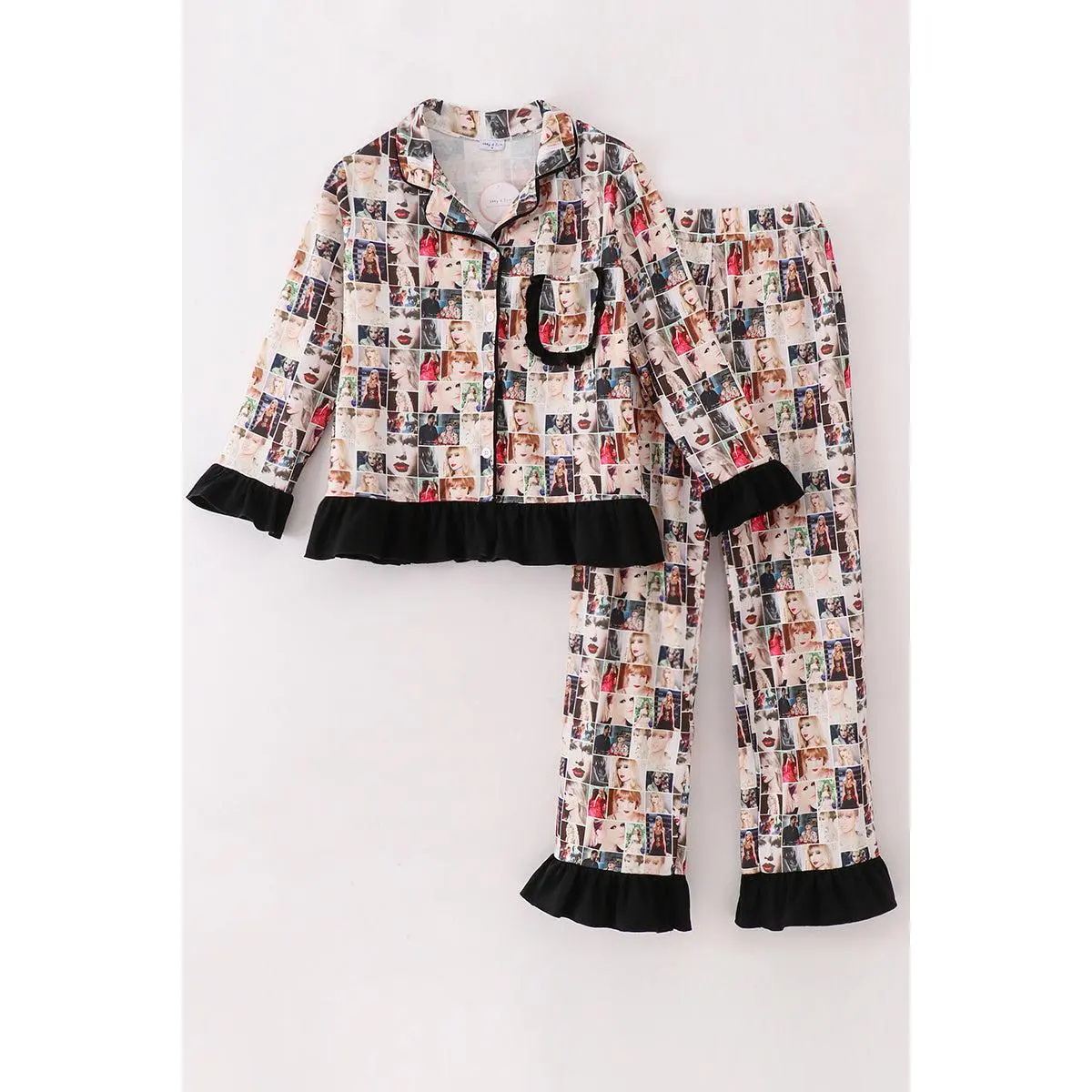 Black music fan zipper women pajamas set