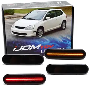 iJDMTOY 4pc Set Black-Out Smoked Lens Amber/Red Full LED Strip Front/Rear Side Marker Light Kit For 2002-2005 Honda Civic Si/SiR 3Dr Hatchback ONLY
