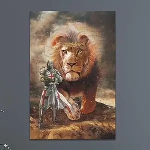 Christian Lion Of Judah Wall Art Lion Warrior Pictures Wall Decor Religious Knight Canvas Painting Home Decorations Artwork for Bathroom Bedroom Living Room Office Framed Gift Kitchen wall street poster Photo Christmas titan poster Decorative Ornaments