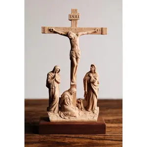 ASTARIKO 10.8" Hand-Carved Wooden Crucifix Calvary Scene (Altar/Décor)