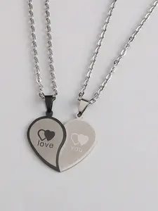 Stainless Steel Heart Love 2PCS Necklace Set with Matching Pendants