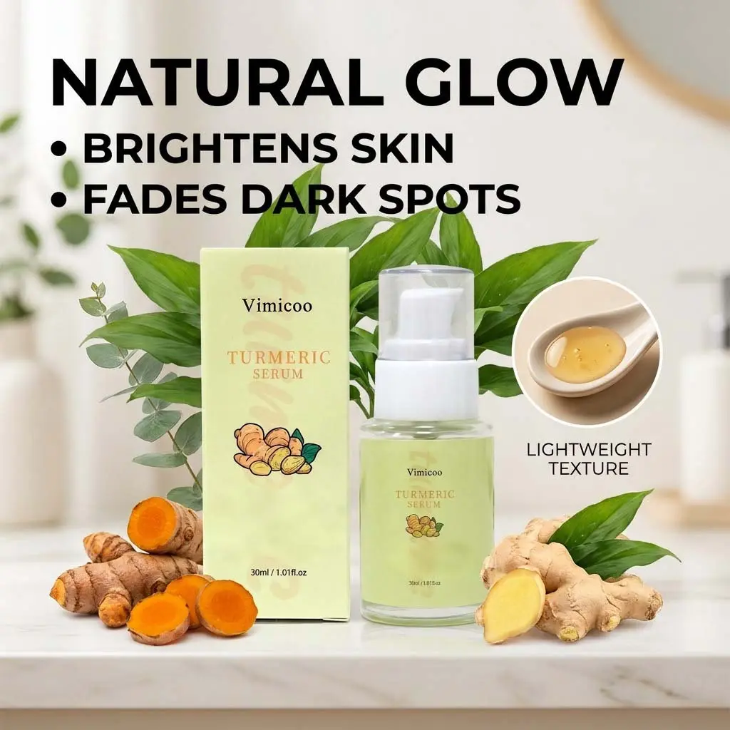 Vimicoo Turmeric Face Serum with Vitamin C & Hyaluronic Acid, Hydrating & Antioxidant Facial Moisturizer for Radiant Skin, 1.01 fl oz (30ml), Fast Shipping from CA Lightweight Moisture Moisturizing Brightening Daily Gentle Herbal Sensitive Hydrate age-def