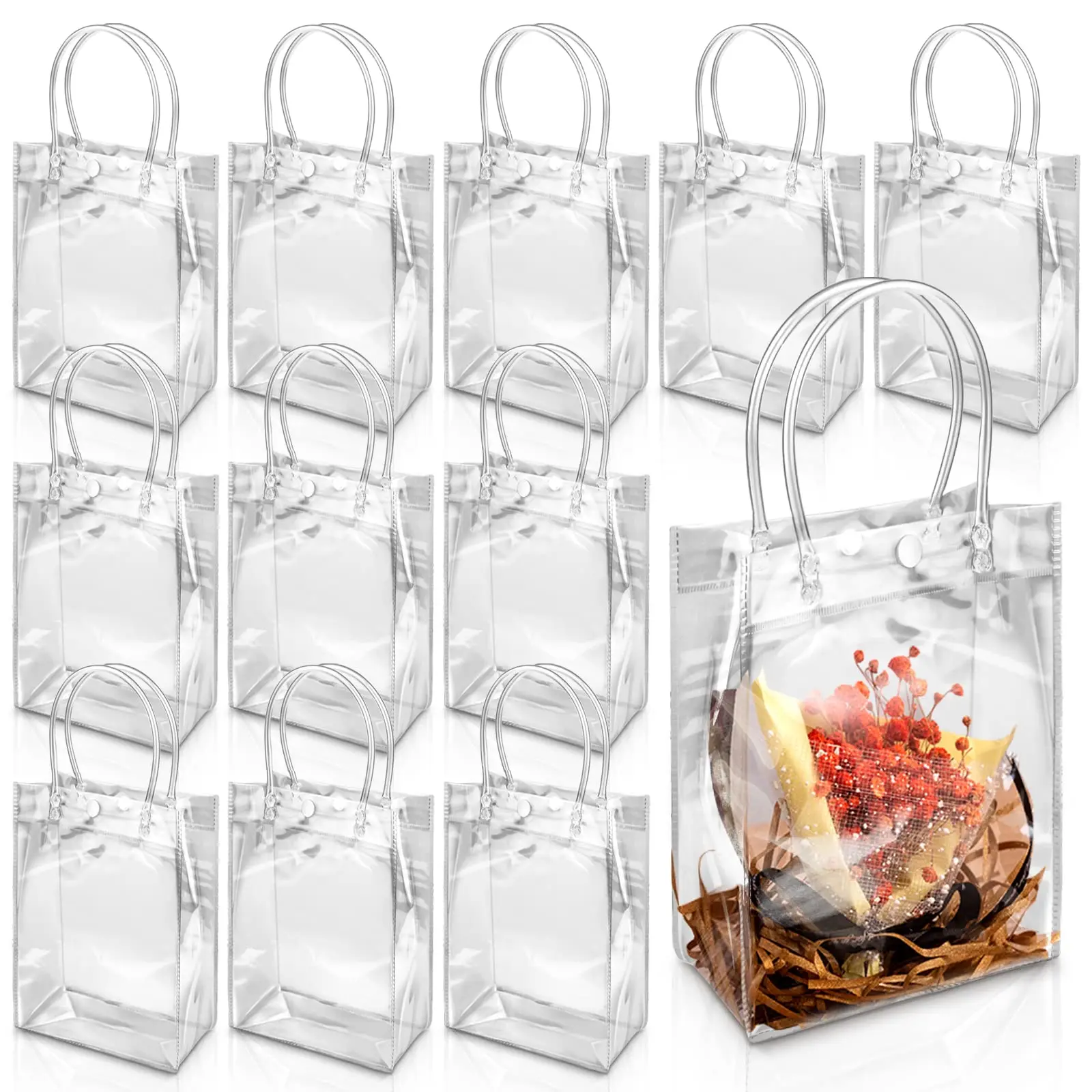 Transparent Handle Gift Bags, 10 Reusable Eco-Friendly Lightweight Wedding Birthday Party Packaging, Perfect for Easy Gifting and Storage Solutions, Clear, Party Favor Bags, Party Goodie Bags