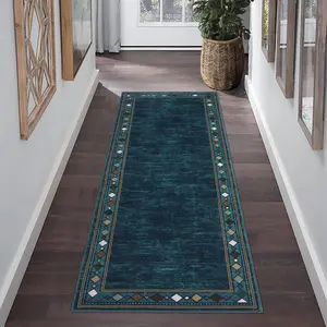 【GARVEE】Washable Runner Rug 2x6 Rug Modern Boho Bathroom Rugs Non Slip Kitchen Rugs Entryway Rug Contemporary Soft Non Shedding Stain Resistant Carpet for Laundry Hallway 2x6 Teal
