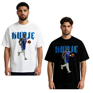 Menswear Kyrie Irving Basketball Print T-Shirt - 100% Cotton, Soft, Breathable, Loose Oversized Crew Neck Shortsleeve, Retro Gothic Custom Player Portrait, Unisex S-3XL, For Basketball Fans, Game Day Casual Streetwear
