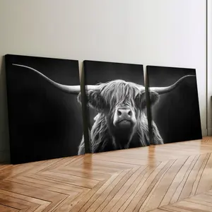 3-Piece Wooden Frame Canvas Prints, & Long-Haired Cow Close-Up Art Poster, Modern Home Decor, High-Definition Waterproof Wall Art, Modern Art Design, Home Decor Products, Modern Home Decoration