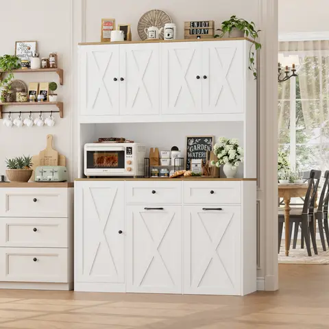 HOSTACK Sturdy Durable Rectangular Home Trash Can Cabinet (47.2" W x 14.9" D x 70.86" H) - 2-Package Shipping, 47" Wide Double Pull-Out Hidden Bin Storage, Kitchen Pantry Cabinet with Drawers