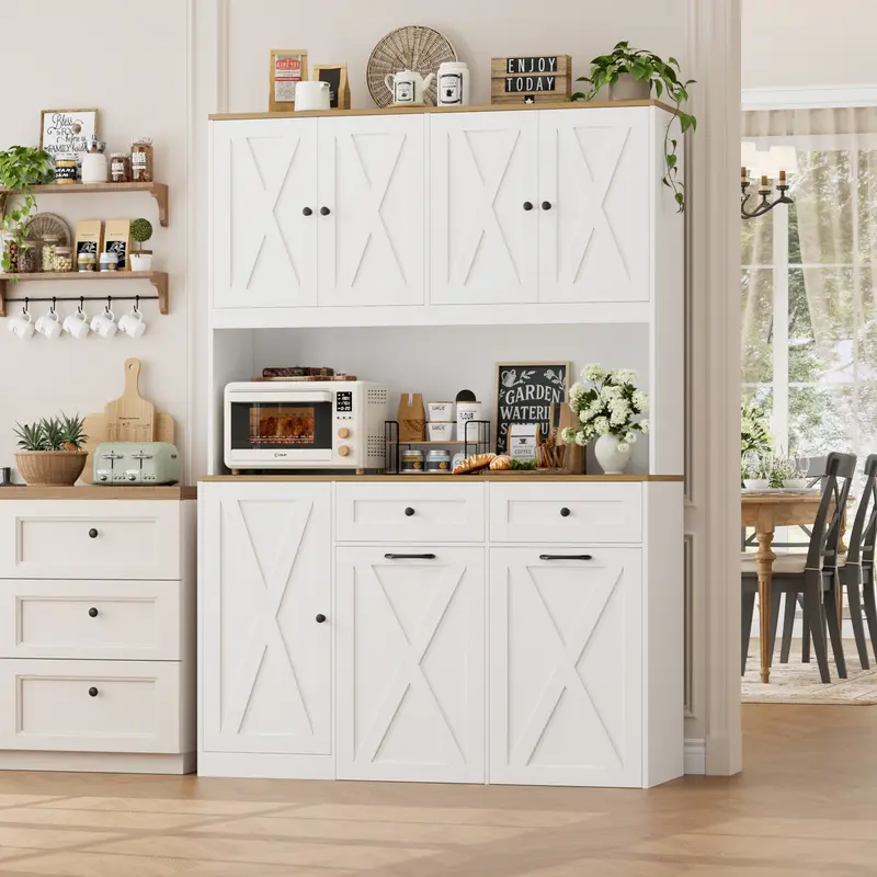 HOSTACK Sturdy Durable Rectangular Home Trash Can Cabinet (47.2" W x 14.9" D x 70.86" H) - 2-Package Shipping, 47" Wide Double Pull-Out Hidden Bin Storage, Kitchen Pantry Cabinet with Drawers