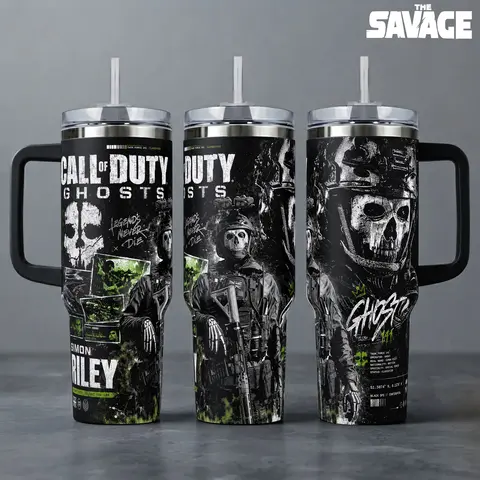 Call of Duty Ghost Simon Riley Stainless Steel Insulated Tumbler - 40oz Handle Cup, 20oz Coffee Travel Mug with Silicone Lid, Printed Task Force 141 Graphics, Gaming Gift for Fans, Insulation