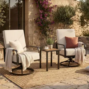 Furnimart 3-Piece Outdoor Dining Set, featuring a 360° swivel chair and side table; all-weather metal outdoor seating, perfect for gardens, backyards, poolside areas, and porches—a compact outdoor furniture set