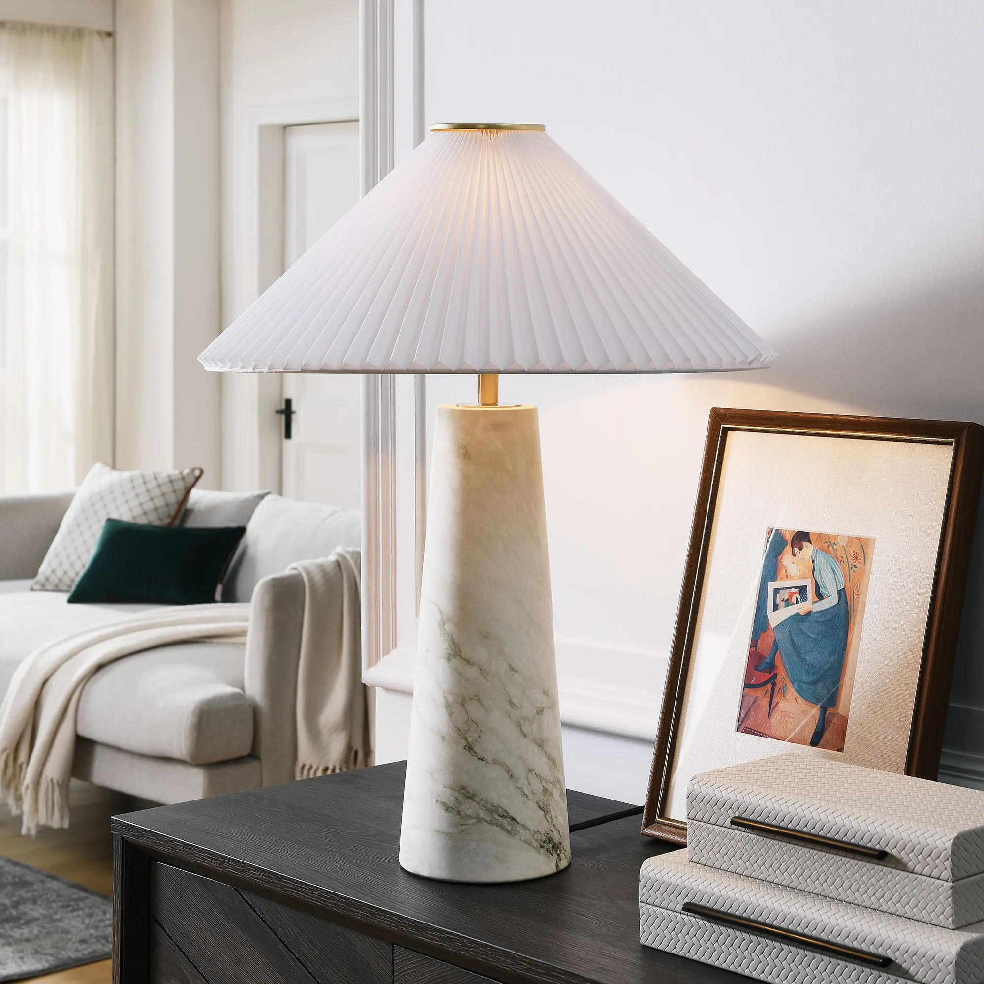 Nera Marble Table Lamp in White
