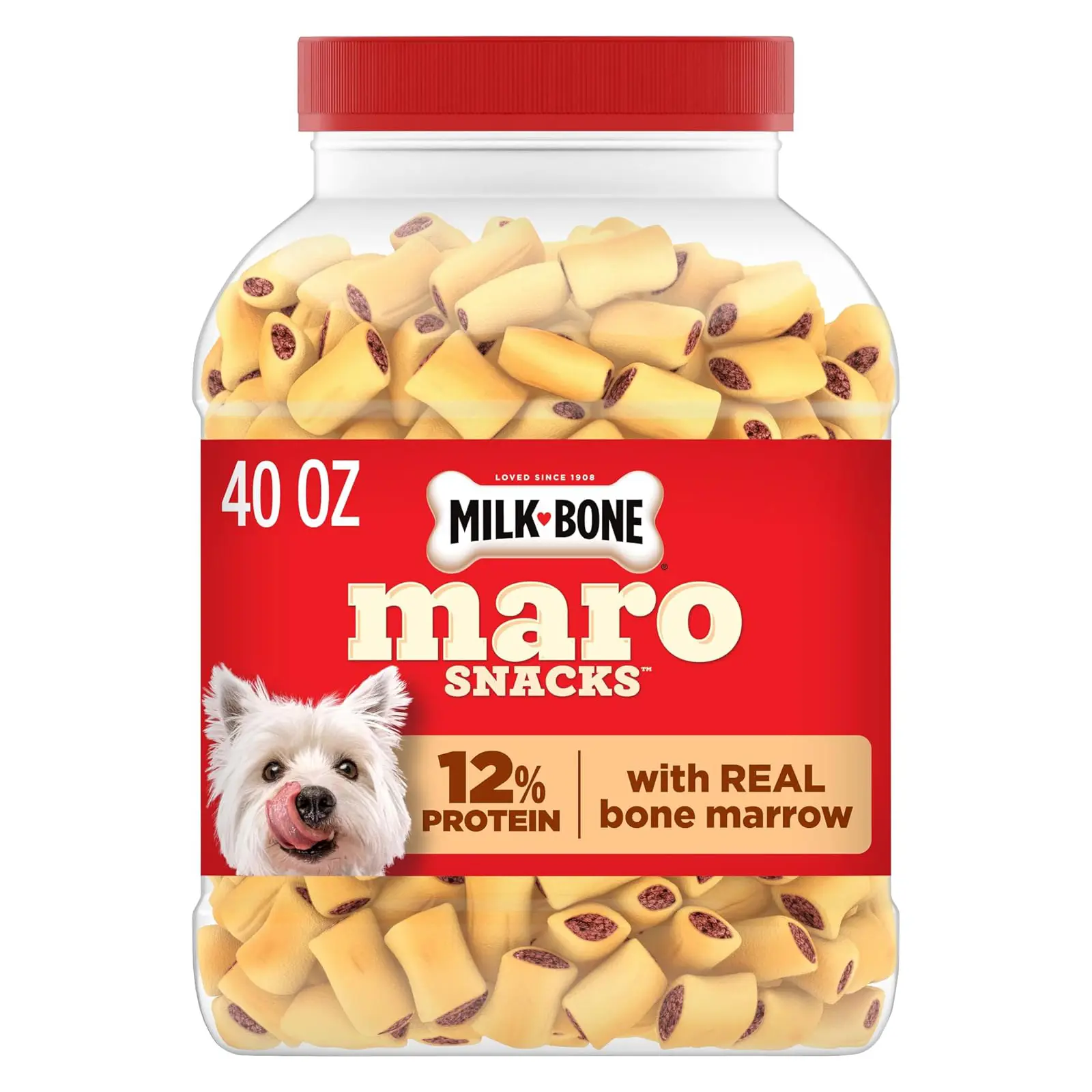 Milk-Bone MaroSnacks Small Dog Treats with Real Bone Marrow, 40 Oz. Canister Dog treats with 12% protein