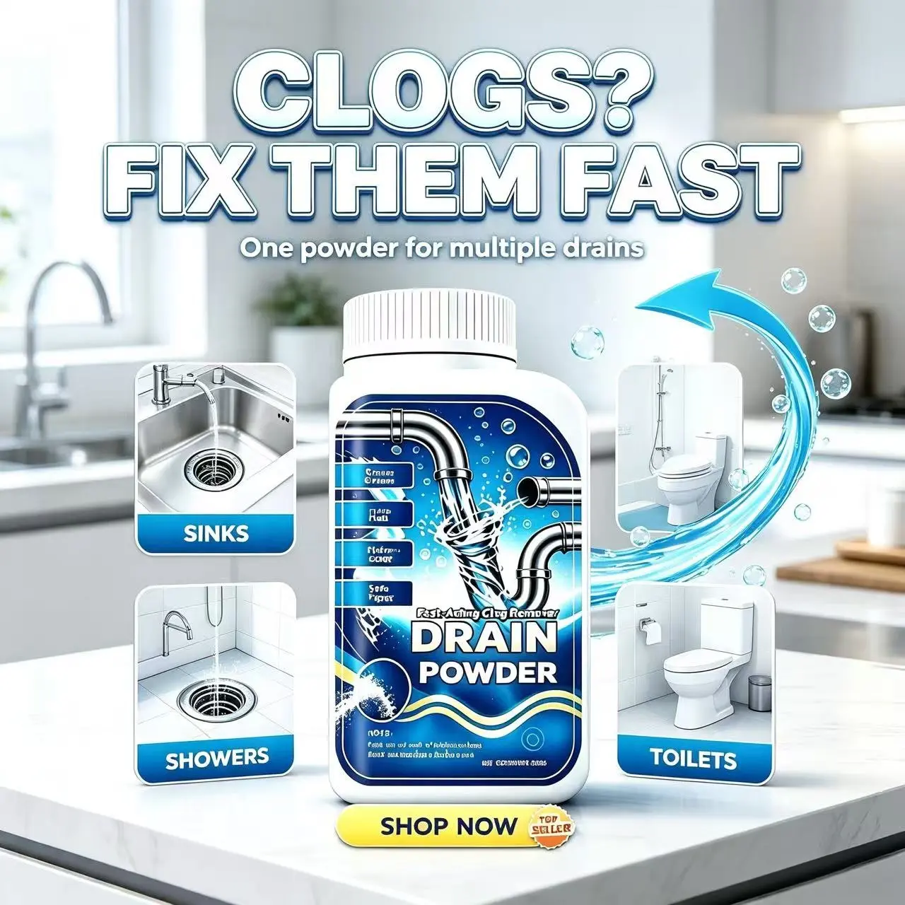 1/2/3/4/6/12 pcs of powerful pipe opener, drain opener, household cleaner, kitchen and bathroom sewer dredging powder, sewer dredging artifact, quick dissolution, deodorization and anti-clogging, quick dredging, suitable for most pipes