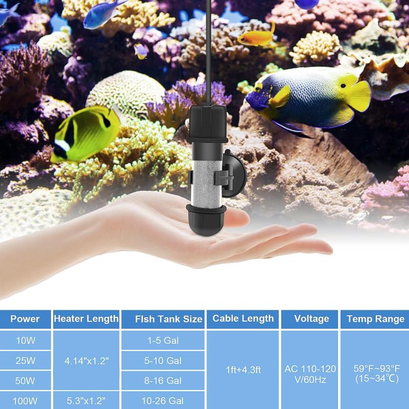 hygger Small Aquarium Betta Heater, Submersible Fish Tahk Heater 10W/25W/50W/100W with LED Digital Display, Suitable for Marine Saltwater and Freshwater up to 5/10/16/26 Gallon hygger Small Aquarium Betta Heater, Submersible Fish Tahk Heater 10W/25W/50W/100W with LED Digital Display, Suitable for Marine Saltwater and Freshwater up to 5/10/16/26 Gallon
