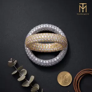 【Tenth Motif】 Men's Iced Out Statement Ring - 18K Plated Fully Paved CZ Zircon, Heavy 8g Hypoallergenic & Tarnish-Free Clean Streetwear Ring Sizes 7-11