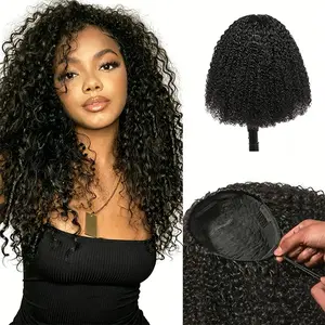 Estrella Hair【Live Only】Kinky Curly Half Wig Human Hair 200% Density 3 In 1 Half Wig Glueless Wigs Human Hair Wear and Go Drawstring Seamless Flip Headband Wig for Women Beginner Friendly Natural Black