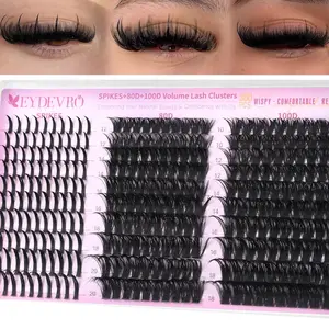 EYDEVRO Lash Clusters with Spikes Wispy Eyelash Clusters 12-20mm Spikes Lash Clusters 10-18mm 80D 100D Volume D Curl Cluster Eyelash Extensions Spiky Cluster Lashes Reusable DIY Lash Extensions