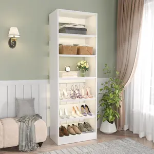 25” Closet Organizer Systems Freestanding Shoe Storage Shelves Standalone Wood Shoe Racks Heavy Duty Walk in Closet Tower for Bedroom Entryway and Mudroom 25" W x 16" D x 80" H