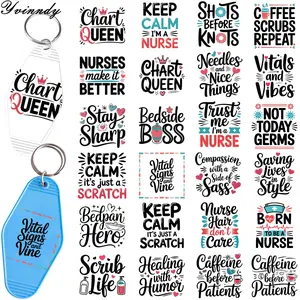 48Pcs/SetQueenIY Motel Keychain UV DTF Transfer Sticker For Key Chain Personal Accessories