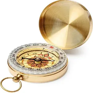 Brass Compass with Glossy Flip Cover, Night Glow Hiking Compass, Pocket Survival Gear Navigation Tool for Camping & Hunting, Camping Tools