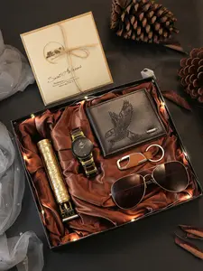 Men's Luxury Watch Gift Box Set, Strap, Eagle Pattern Wallet, Keychain, Fashion Sunglasses, Precision Timekeeping, Unique Birthday Gifts