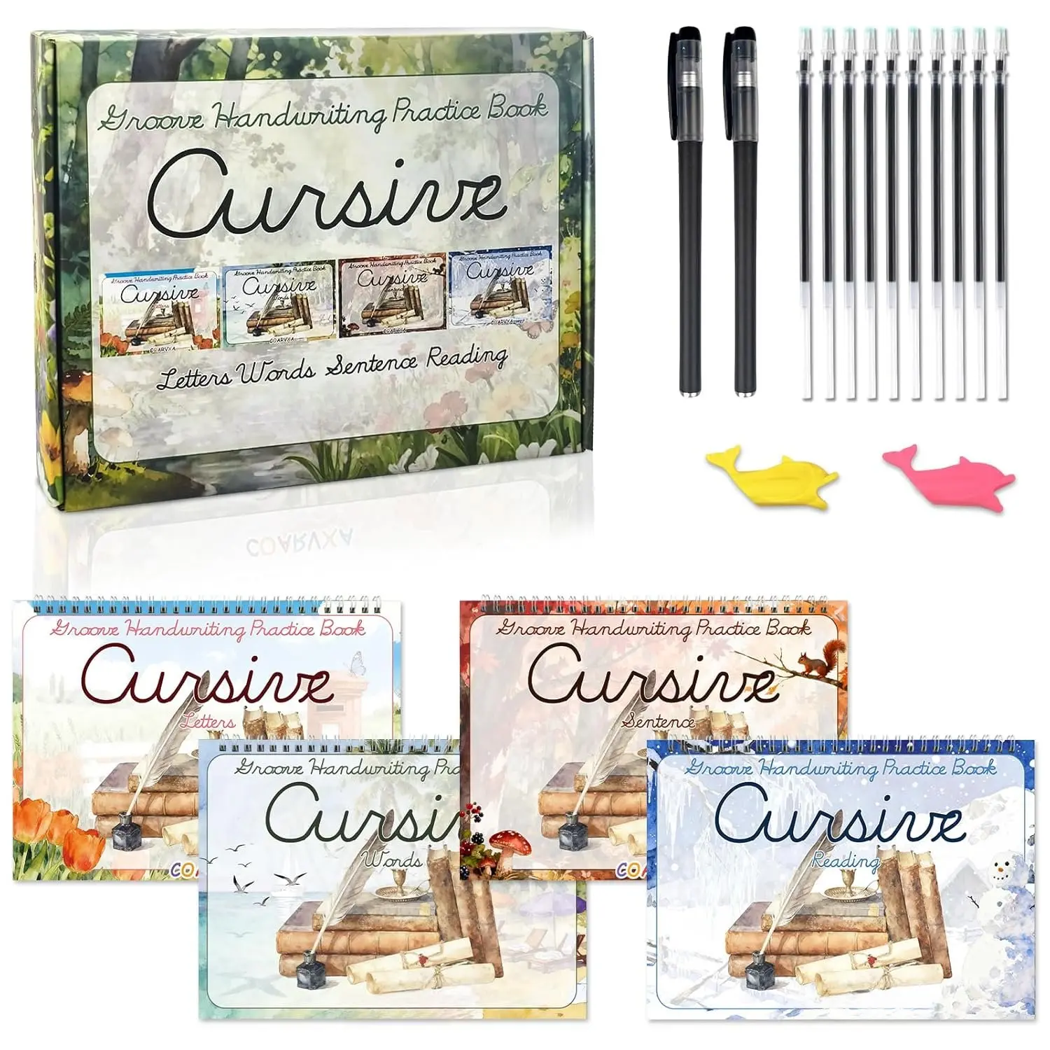 Magic Ink Cursive Writing Book 4 Pack Cursive Handwriting Workbook,Magic Grooved Writing Practice ...