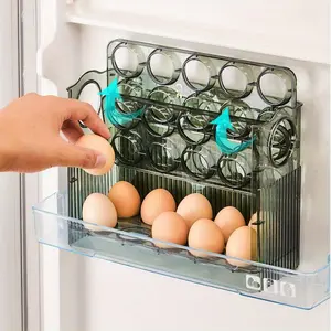 30-Egg Organizer for Refrigerator Door Auto Flip Slim Egg Holder with 3-Tier Storage & Freshness Tracker Space Saving Fridge Container Clear Plastic Durable Convenient Egg Storage Solution