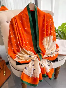 Geometric Pattern Silk Scarf, Soft Comfortable Breathable Shawl for Women & Men, Fashion Accessories for Daily Wear