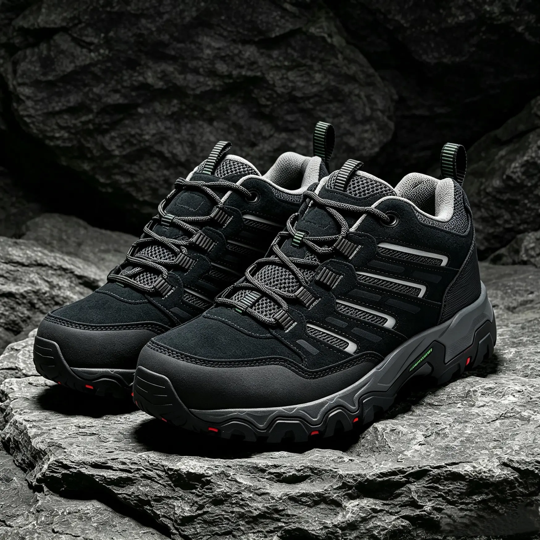 Lumubby Men's Suede Mesh Outdoor Hiking Boots - Adjustable Lace, Waterproof, Non-Slip, Chunky Thick Rubber Sole, Casual Trail Activity Shoes for Adults, Chunky Sole, Laces, All Seasons, Outfits