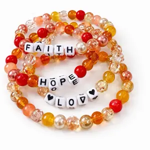 Faith Hope Love Beaded Bracelets - Vibrant Orange & Clear Beads with Inspirational Letters - Perfect for Gift or Personal Use