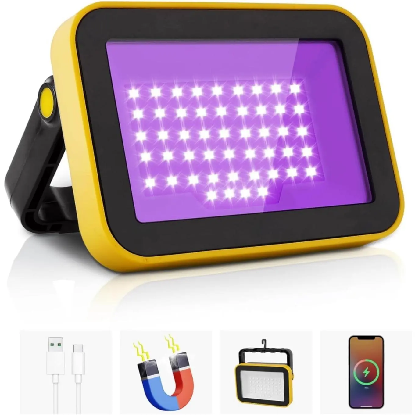 Rechargeable LED Black Light, Battery Powered Portable Blacklight, 400nm LED Flood Light Black Lights, Neon Glow Party, Blacklight Catfishing, Halloween, Glow in The Dark Decoration 1 Pack