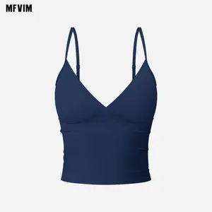 MFVIM Women's Camisole Tank Top 2025 Summer Halter Tank V-Neck Spaghetti Strap Sleeveless Shirt Nylon Womenswear workout tops gym shirts Black Minimalist workout tops gym shirts Spandex Basic workout tops gym shirts sporty Short
